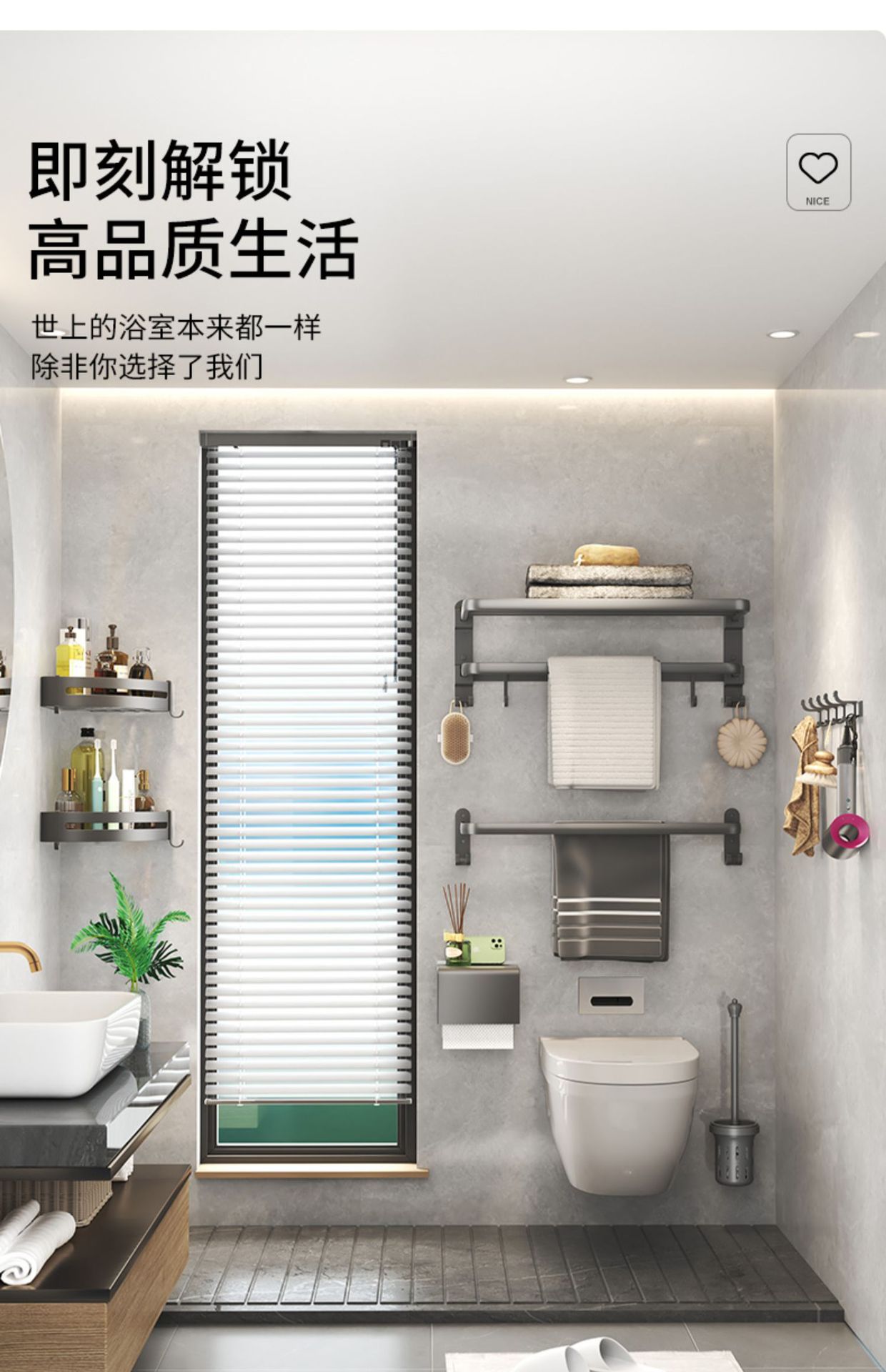 Gun gray folding bath towel rack, non-drilling bathroom storage rack, multi-functional bathroom toilet towel rack storage pic 41