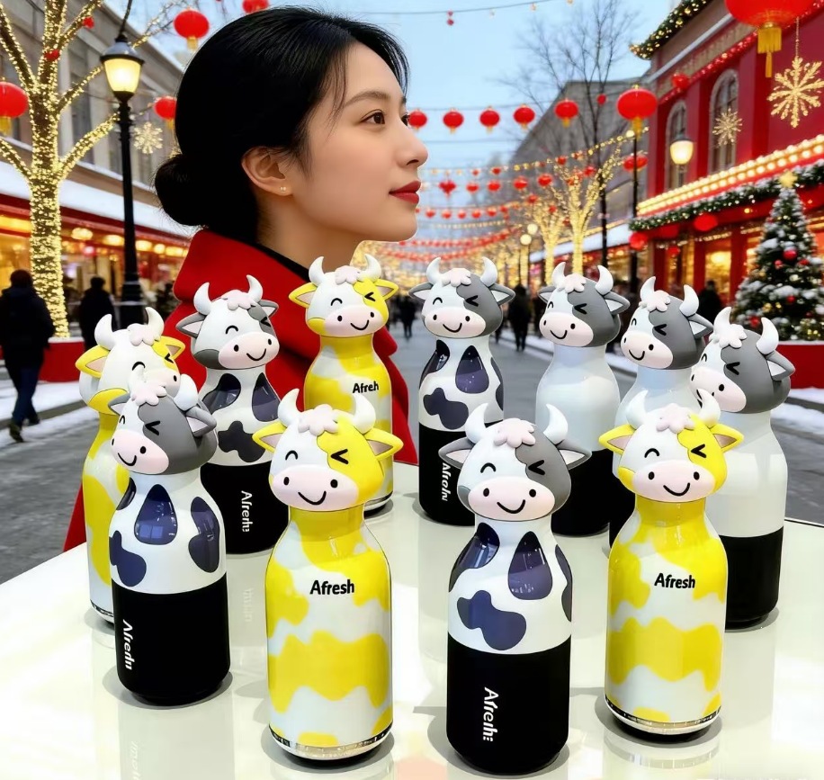 跨境外贸新款创意可爱公仔萌牛不锈钢保温杯创意个性儿童保温杯详情11