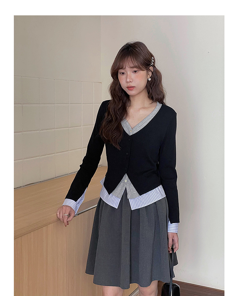 【通勤时髦法则】歌铭设计感撞色假两件针织衫秋季长袖上衣Y2776F详情19