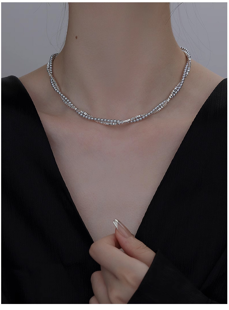 Double-layer stacked silver pearl necklace accessory for women, a light luxury and niche collarbone chain with a high-end look pic 20