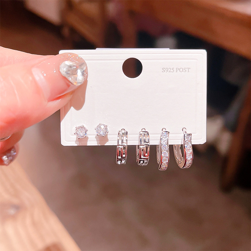 2024新品光面几何圆形锆石圈圈耳扣 ins风简约百搭时尚耳钉环饰品详情10