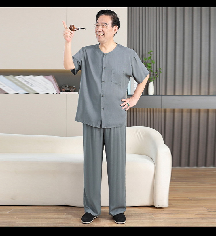 中老年棉绸男士开衫爷爷居家服套装唐装短袖长裤睡衣休闲爸爸装夏详情14