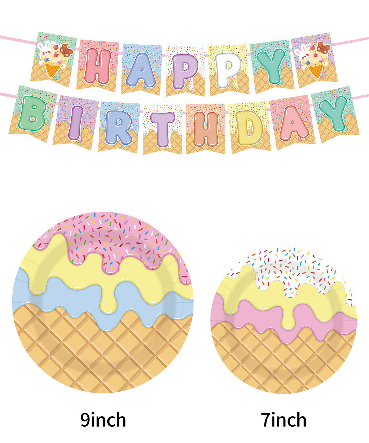冰淇淋主题生日派对聚会拉旗氛围布置一次性纸盘纸巾纸杯刀叉餐具纸杯纸盘环保一次性餐具详情4