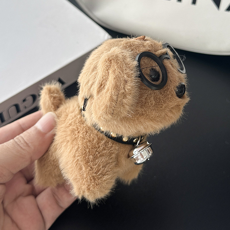 Wholesale of cute glasses dog plush pendants, glasses dog plush toy pendants, keychains, figurines, bags and pendants pic 4
