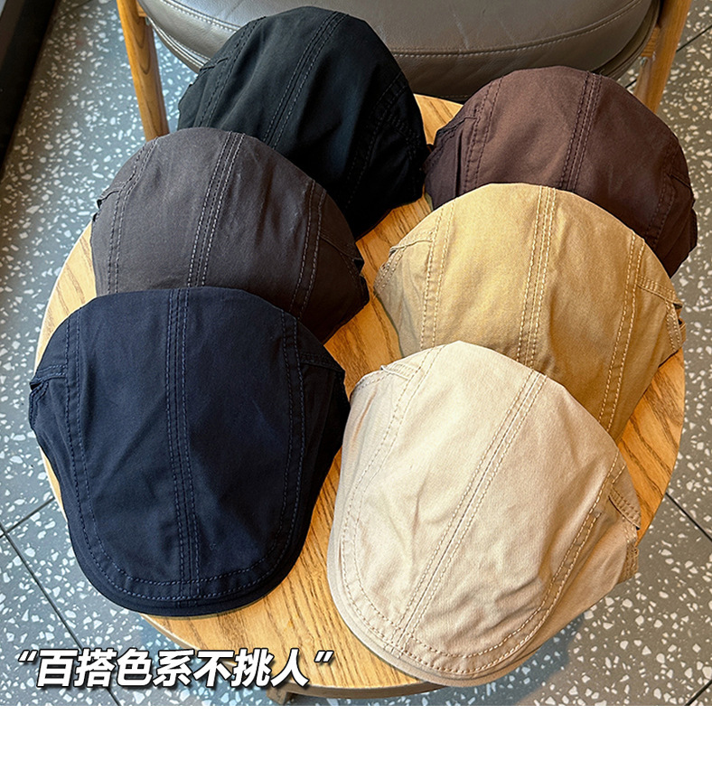 Solid color retro British-style newsboy cap for women, simple and versatile artistic beret for women, and baseball cap for men pic 5