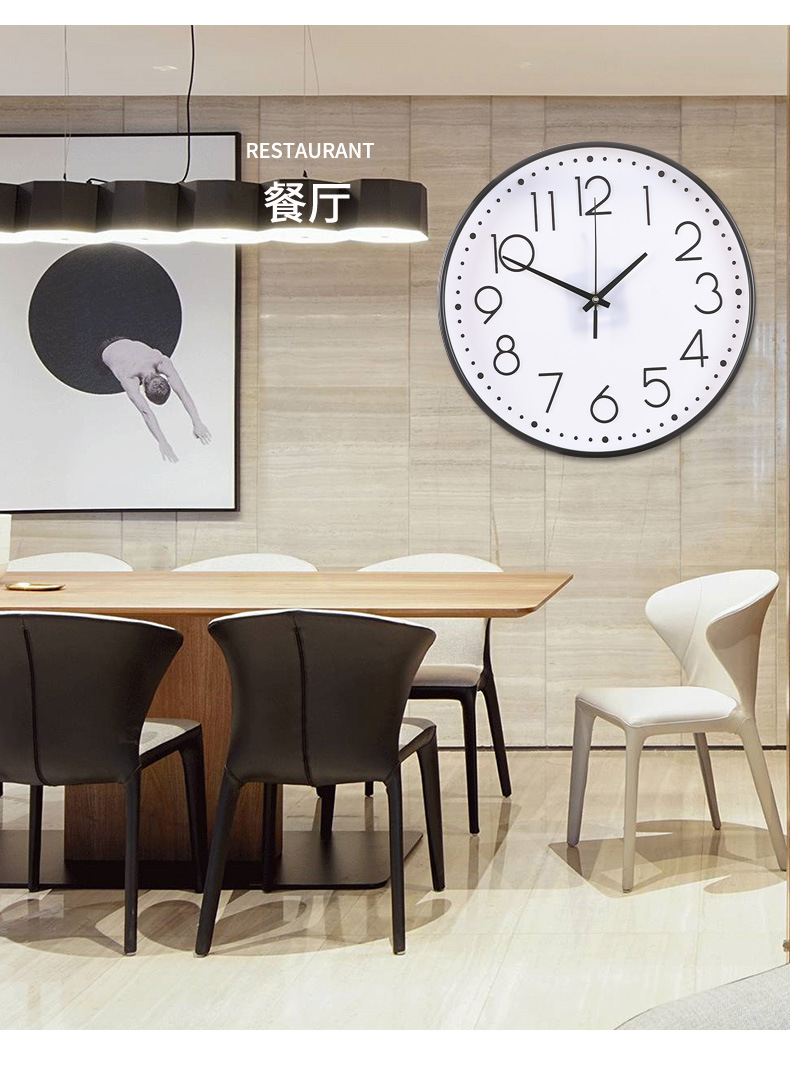 12寸圆形挂钟30CM钟表客厅静音挂钟简约时尚爆款时钟挂墙家用立体详情12