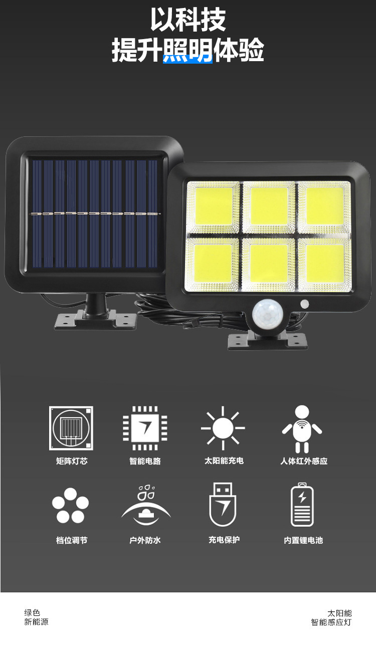 Cross-border new solar sensor light, outdoor waterproof garden light, split lighting, wall lamp, solar floodlight pic 2