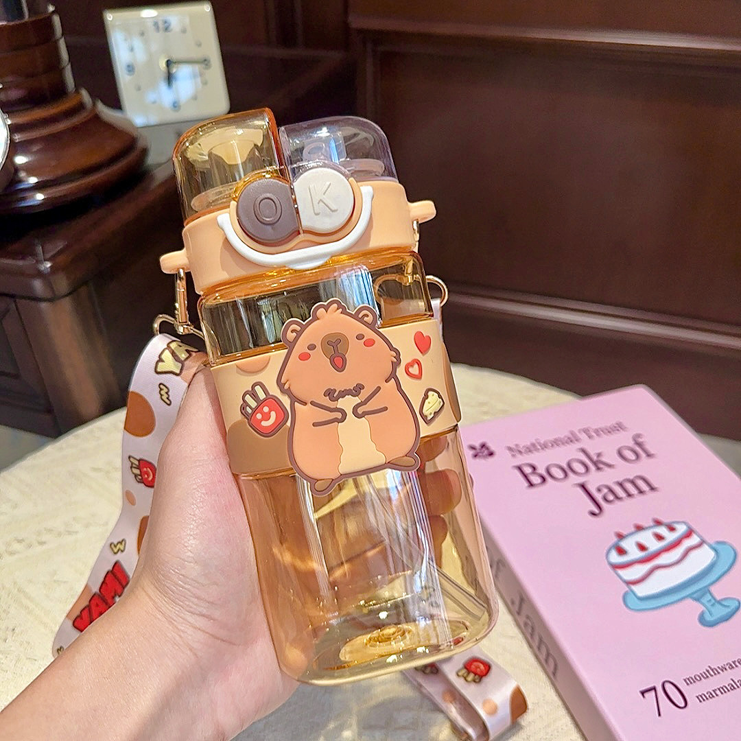 The cute and super adorable water cups for male and female students with high appearance standards in the popular cartoon style, the ins straw double-drinking plastic cups, and the portable ones for children pic 12