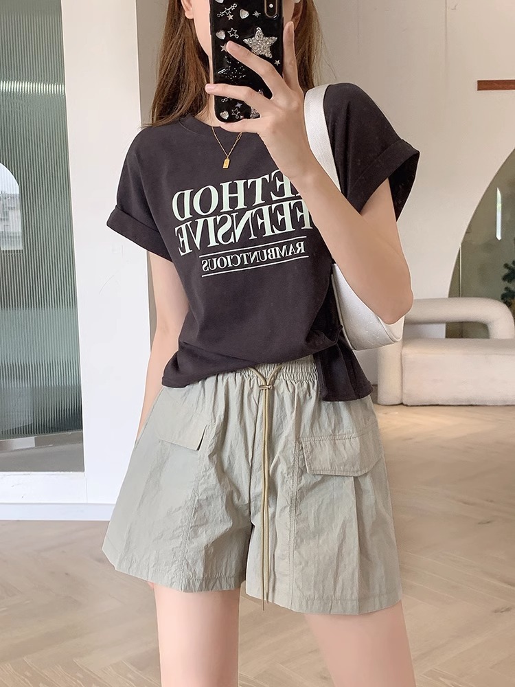 工装阔腿短裤女夏季2023新款高腰抽绳宽松直筒裤显廋A字短裤子ins详情5