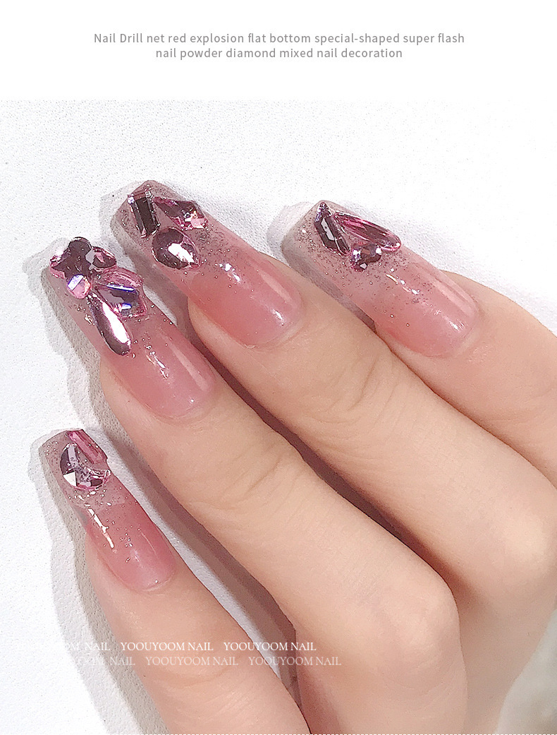 Wholesale of K9 nail art diamond accessories: Fairy light pink flat-bottomed irregular-shaped diamond, glass water diamond, Super shiny mini best-selling nail drill pic 6