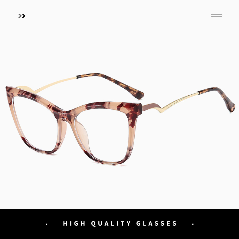 TR90 metal spectacle frame anti-blue light, European and American fashionable cat-eye flat light glasses, decorative Optical glasses pic 7