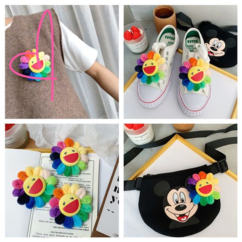 毛绒七彩太阳花胸针可爱卡通学生情侣包包挂件鞋衣服别针配饰徽章详情4