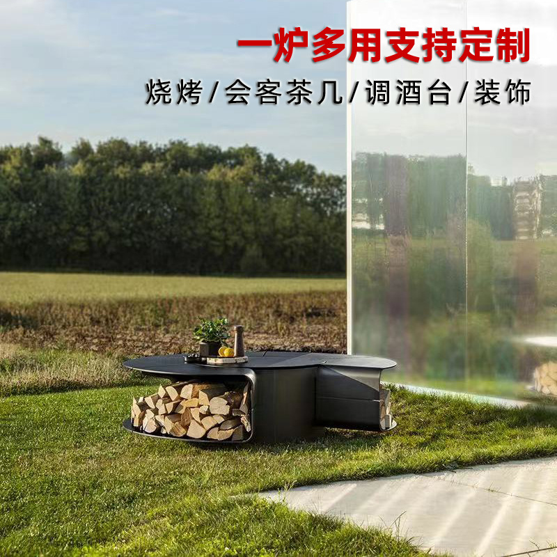 户外燃木柴壁炉欧式民宿家具聚餐庭院篝火盆花园烧烤桌取暖烤火炉详情2