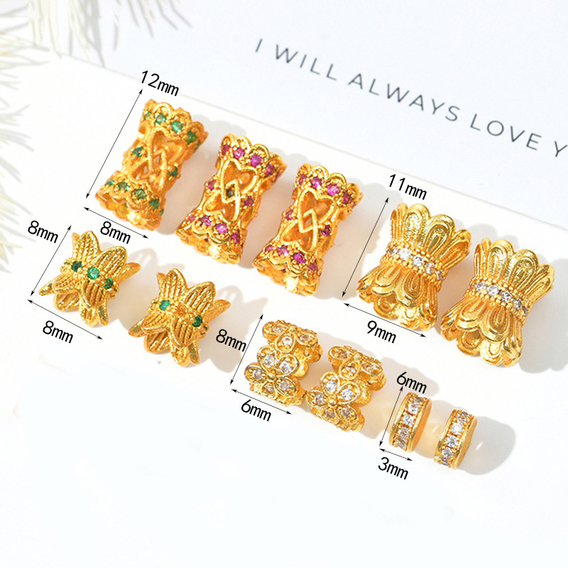 New copper gold flower-inlaid gemstone-encrusted square large-hole pearl-isolating ring bead DIY bracelet and bracelet accessory direct sales pic 4
