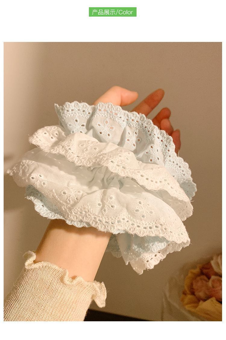 海盐泡泡蓝色格子蝴蝶结蕾丝大号发圈女韩系夏季超大头绳发饰头饰详情2