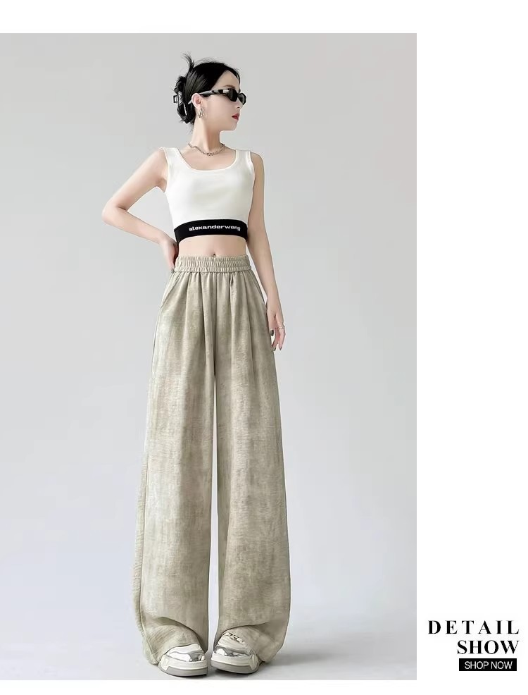 Tie-dyed ice silk cotton linen Chinese-style thin wide-leg pants for women, sun protection, summer drape, loose straight-leg high-waisted Chinese-style Yamamoto pants pic 74
