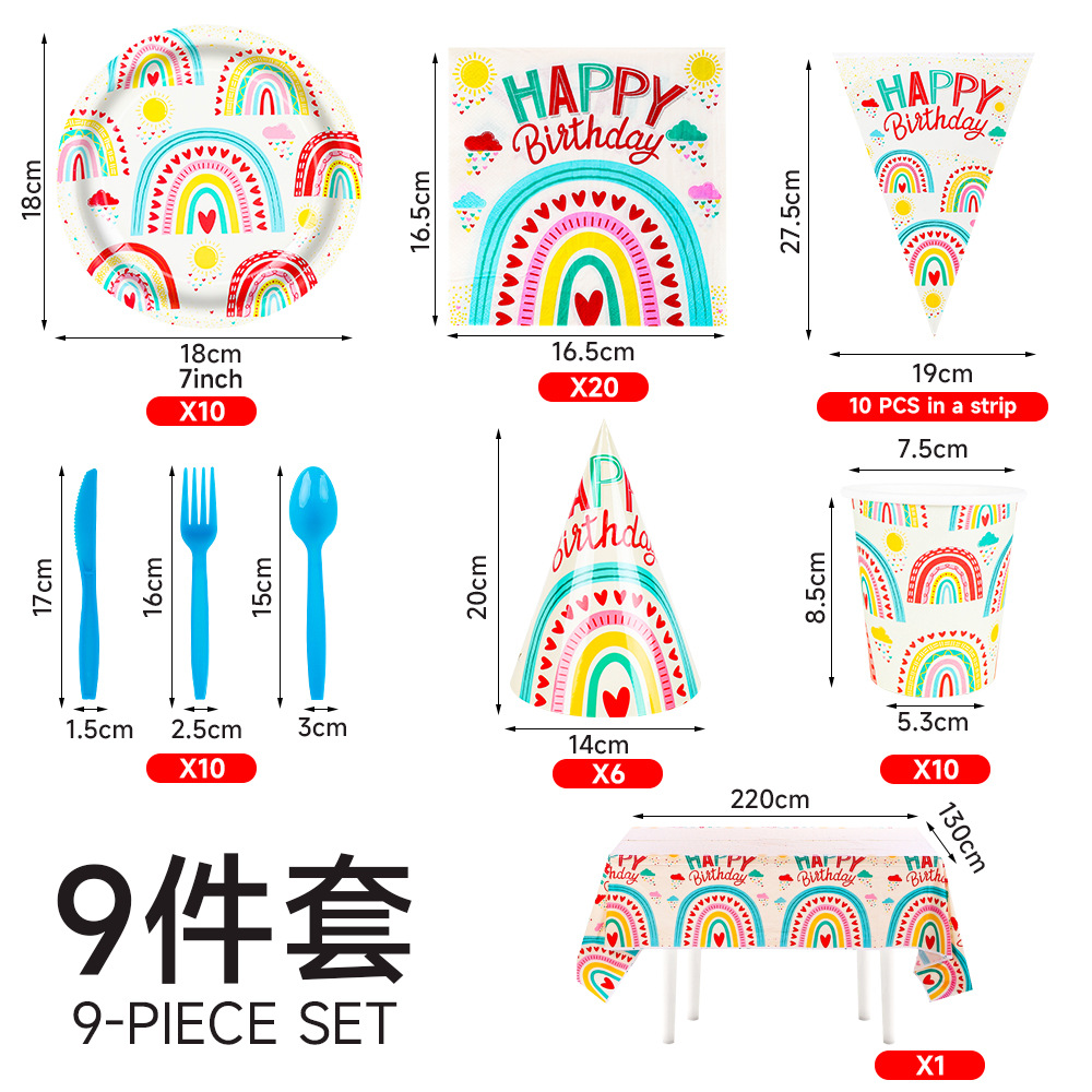 新款现货彩虹主题七彩圣诞节儿童生日派对一次性餐具套装纸杯纸盘详情6