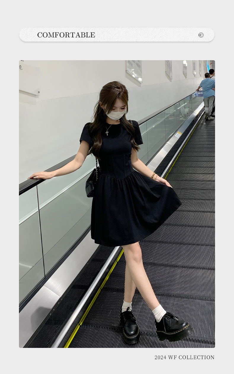 小黑裙鱼骨掐腰女2024超火夏天小个子短裙裙子辣妹高级感连衣裙详情5