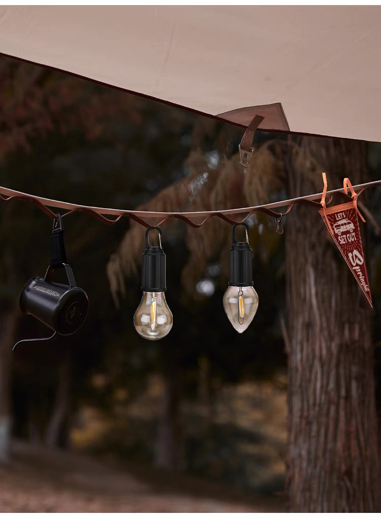 太阳能露营灯球泡钨丝灯 三挡调光防水帐篷灯 户外野营氛围手提灯详情10