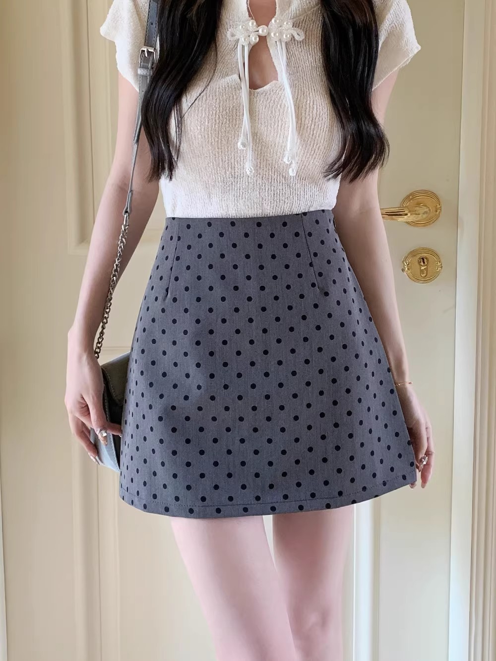 东大门女装2024春款波点半身裙女通勤百搭高腰包臀裙a字西装短裙详情26