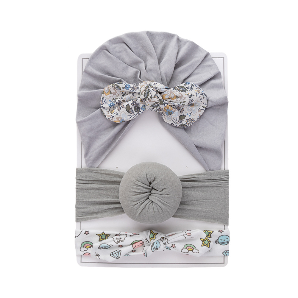 欧美新款新生婴儿帽子发带套装两件套0-12个月宝宝套头帽印度帽详情13