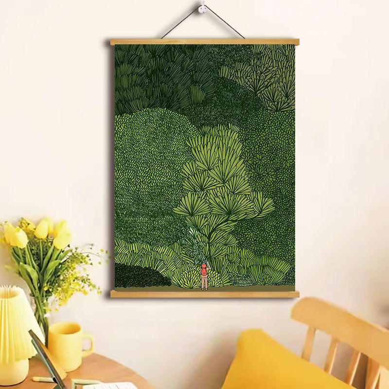 Forest British design illustration poster hanging painting Fresh Abstract Creative poster Home decoration painting Solid wood hanging scroll pic 2