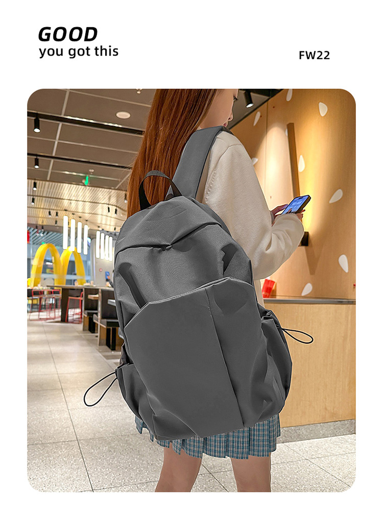 跨境新款休闲双肩包大容量简约潮酷电脑背包男女中大学生纯色书包详情8