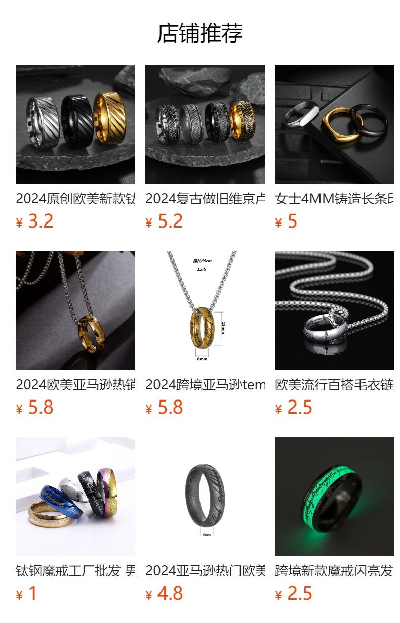 抖音直播爆款饰品指环王戒指6mm魔戒男士钛钢戒指真空电镀不掉色详情1