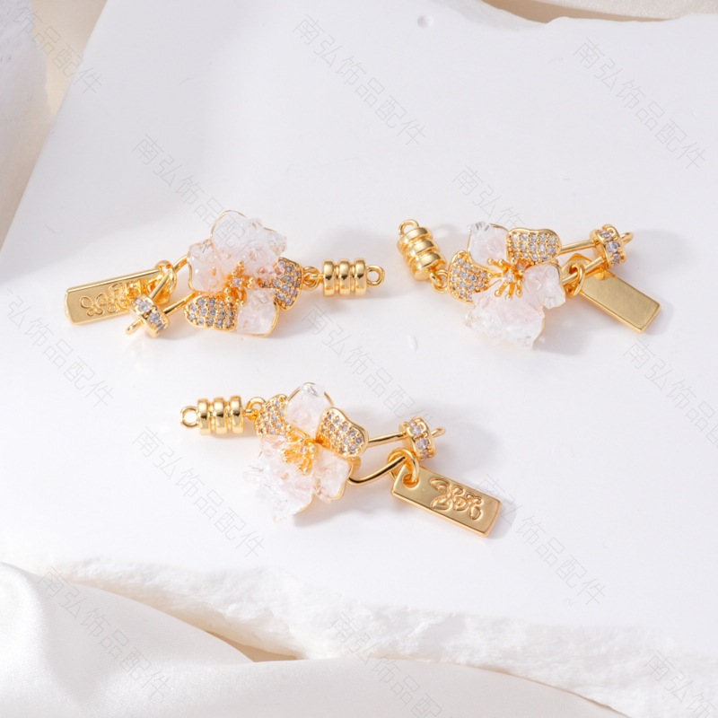 18K gold color-preserving inlaid zircon plum blossom connection at the end pearl buckle bracelet necklace, universal buckle diy jewelry accessory pic 10