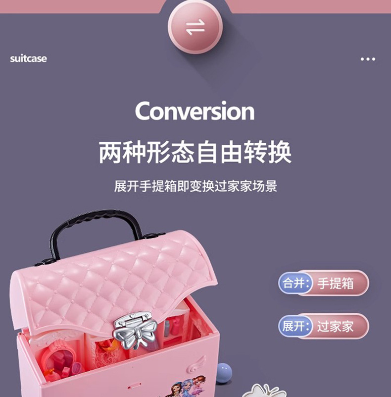 Princess dreamy luxury bedroom toy house Little girl playing house Simulation exquisite castle suitcase Girl toys pic 4
