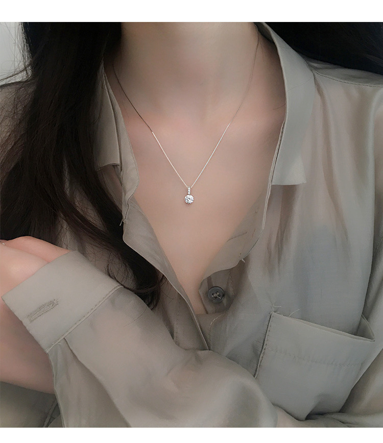 单钻项链925纯银一颗钻项链女百搭高级感满钻锁骨链锆石项链饰品详情1