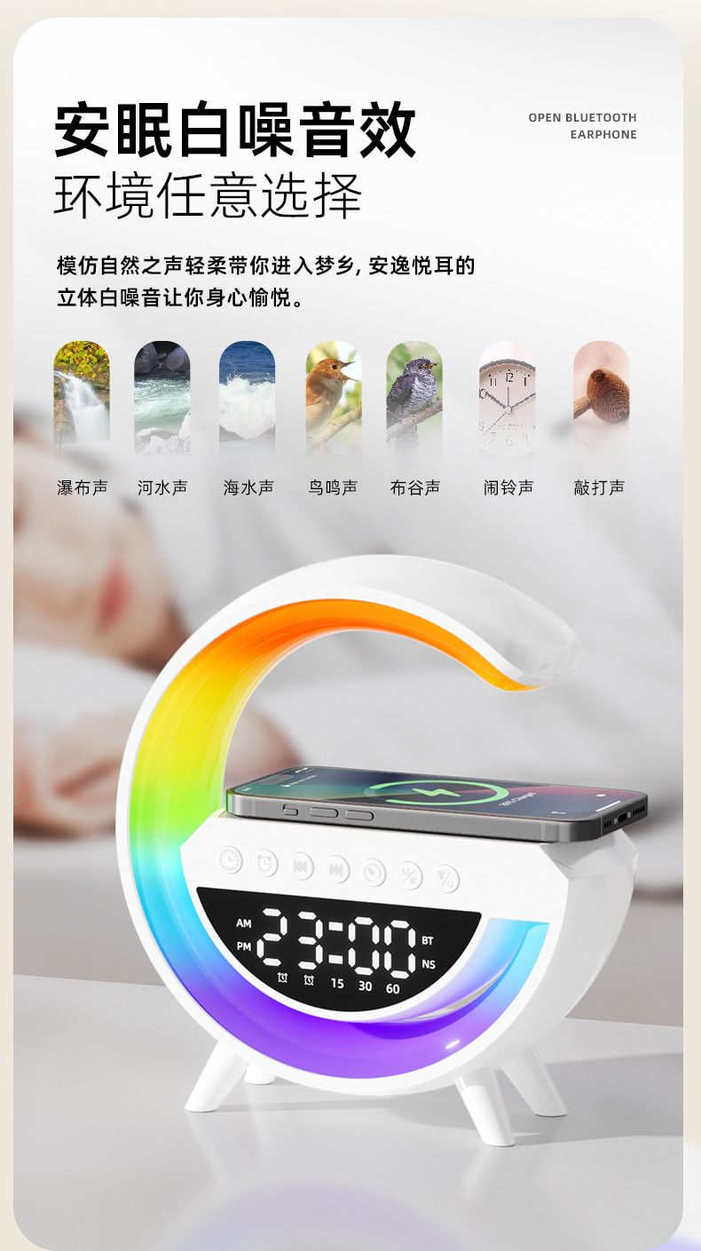 3401 Wireless Blue Mini Edition Audio Charging, Atmosphere alarm clock, night light, birthday gift, smart high sound quality pic 2