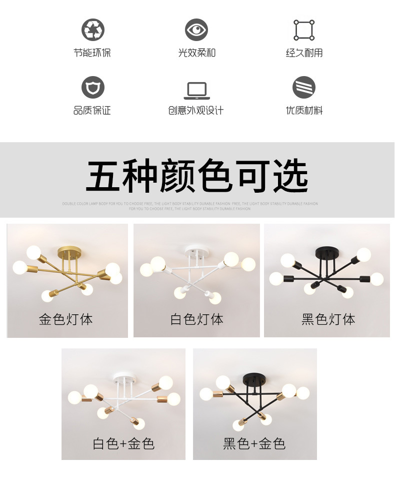 Cross-border Nordic living room lighting, dining room lighting, bedroom home decoration lighting, LED ceiling lighting, American black chandelier pic 2