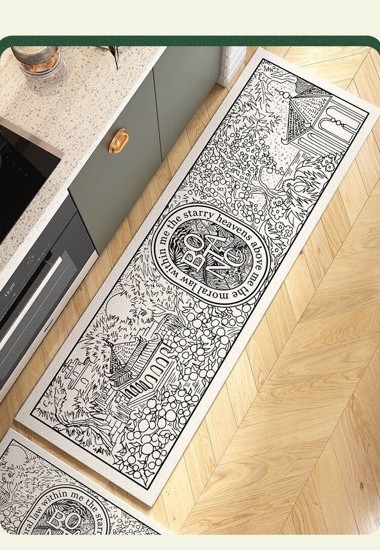 Retro French household kitchen water-absorbing and oil-absorbing floor MATS, long anti-slip diatom mud floor MATS, bathroom combination carpets pic 7