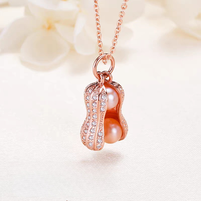 日韩轻奢18K铜微镶满钻花生珍珠吊坠时尚ins个性锁骨链饰品吊坠详情9