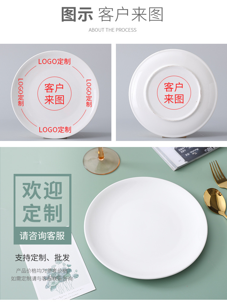 浅盘子圆形西餐牛排盘酒店商用餐厅饭店陶瓷圆盘骨碟餐具加工logo详情2