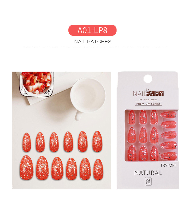 Wholesale of new cross-border glitter fake nails, pointed nails, detachable nail plates, patch nail art, sequined and fresh wearable nails pic 8