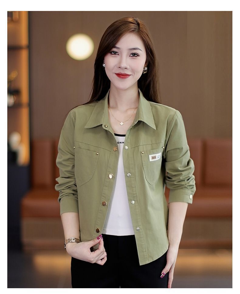 休闲外套女短款2024年春秋新款小个子时尚洋气宽松纯棉衬衫上衣潮详情8
