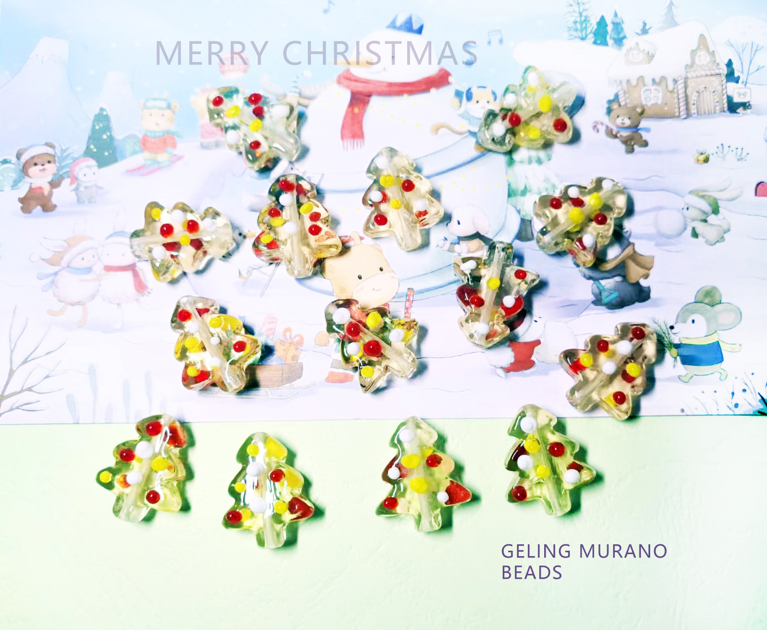 圣诞树简约可爱童趣彩色红黄白点撞色手工琉璃DIY耳环饰材料配件详情12