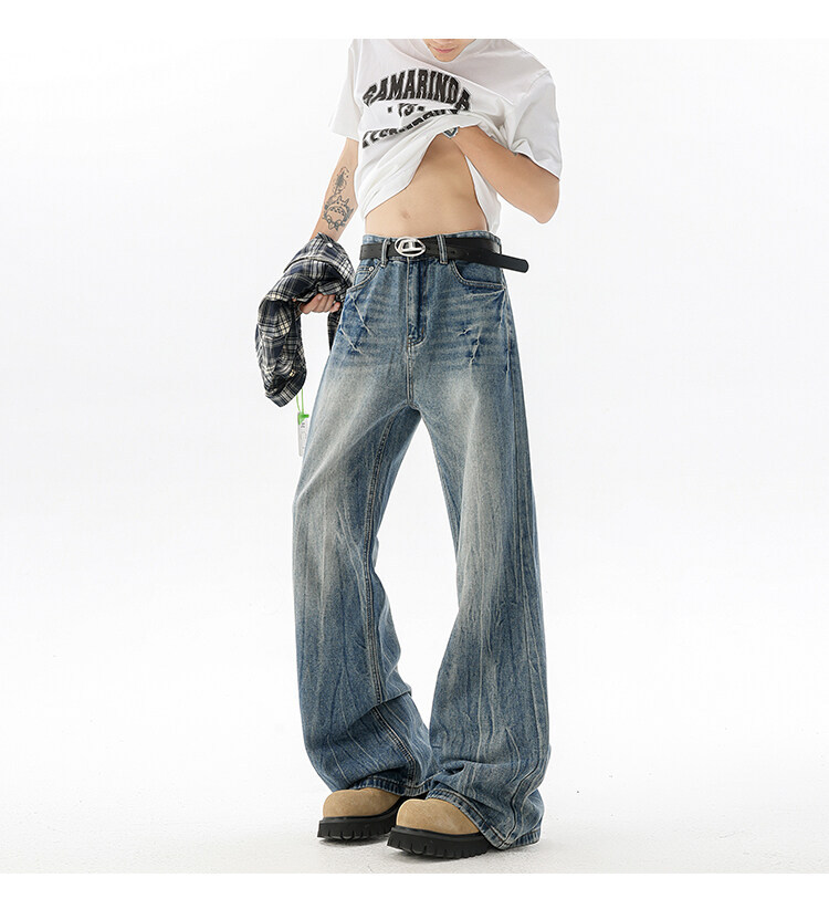 190高个子加长牛仔裤cleanfit闪电裂纹男款潮牌设计感直筒微喇裤详情12