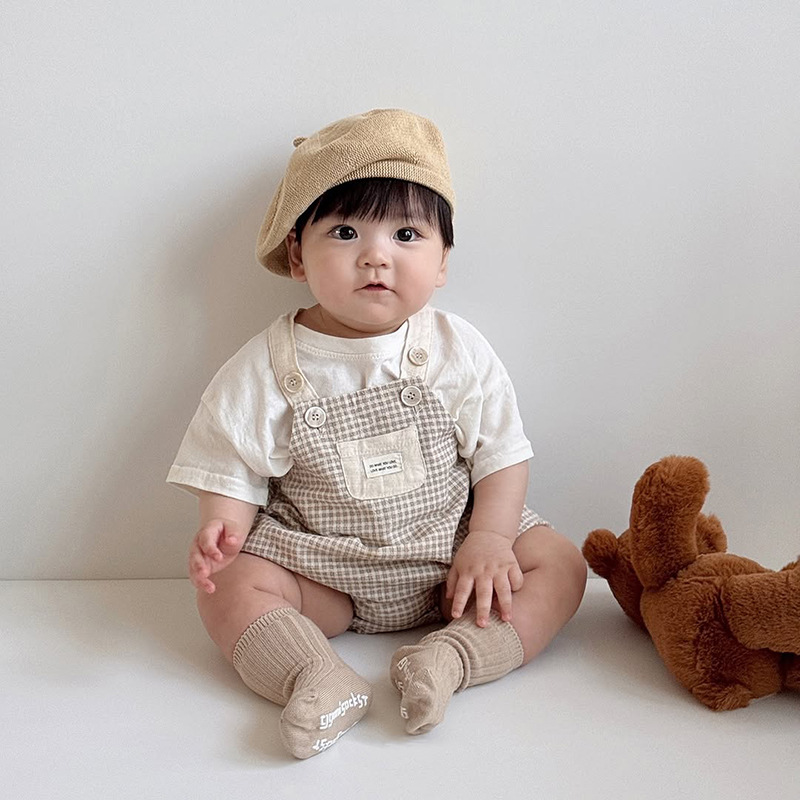 新品日韩风夏季男女儿童背带裤夏季薄款连体衣小童宝宝衣服+短袖T详情10