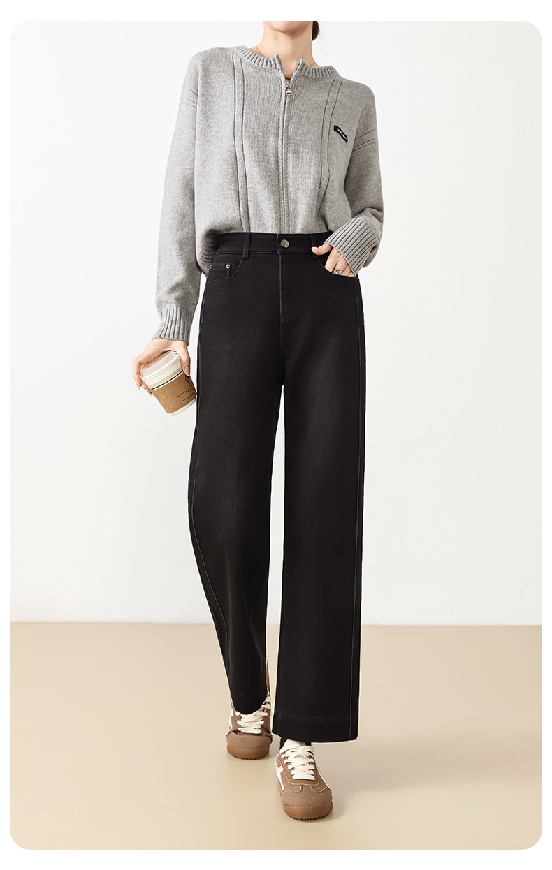 Fleece warm and slimming 9-inch straight-leg jeans for petite women, new high-waisted cigarette tube pants for winter 2025 pic 13