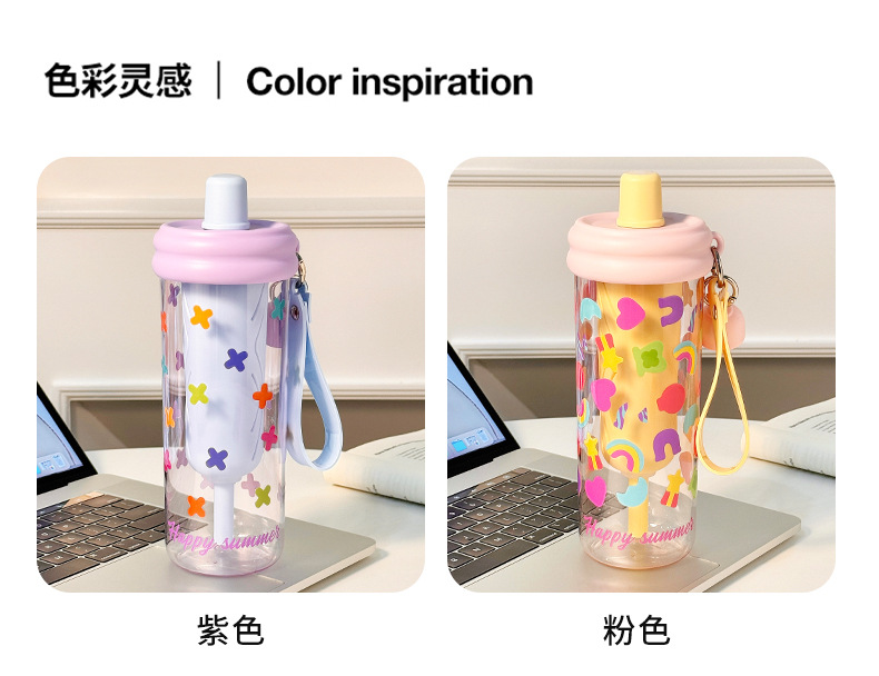 卡通花茶塑料吸管杯水杯女生高颜值ins风学生可爱TRitan塑料水杯详情12