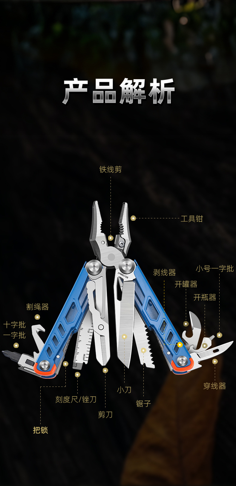 不锈钢户外多功能折叠刀钳应急登山露营便携组合工具五金刀具详情10