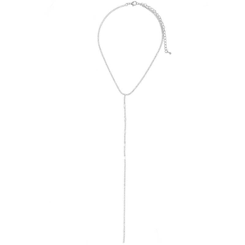 Cross-border new product necklace: Sexy Y-shaped long zircon necklace, European and American InS-style personalized neck-fitting collarbone diamond necklace pic 10