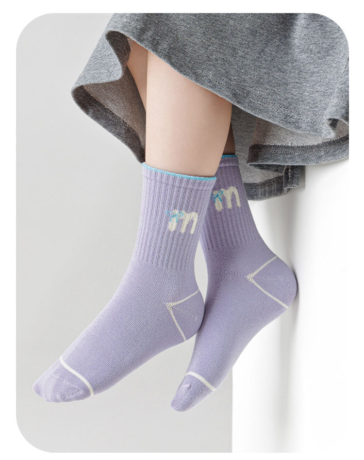 春秋季女童袜子多巴胺运动精梳棉无骨儿童袜子中筒字母蝴蝶结潮袜详情16