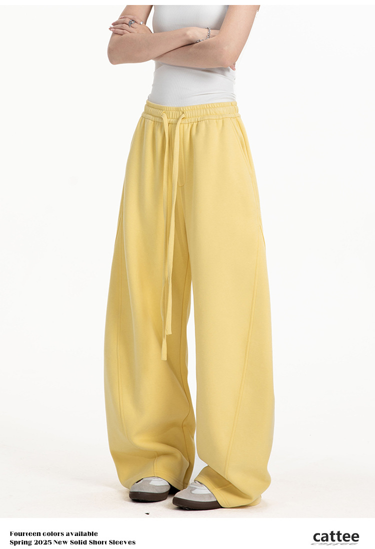 College-style solid-color straight-leg curved casual pants for men and women, loose wide-leg sport sweatpants for spring and autumn pic 12