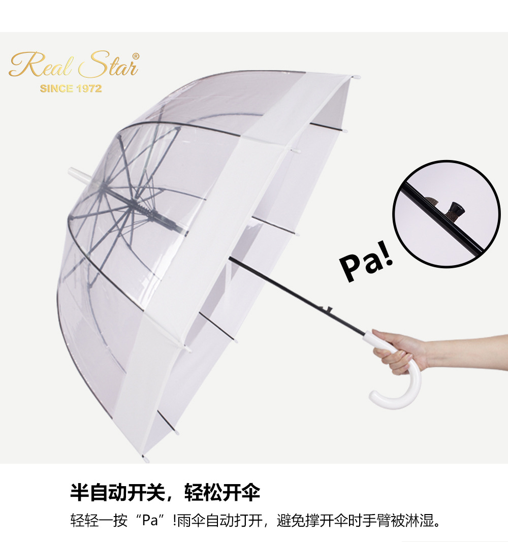 英伦复古宽边透明雨伞欧洲风格阿波罗拱形鸟笼伞现货批发挡风遮阳防雨用品详情10