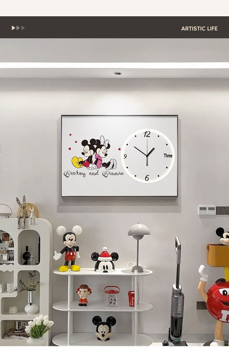 米奇电表箱装饰画带时钟表简约创意总闸配遮挡多媒体盒挂画免打孔详情5