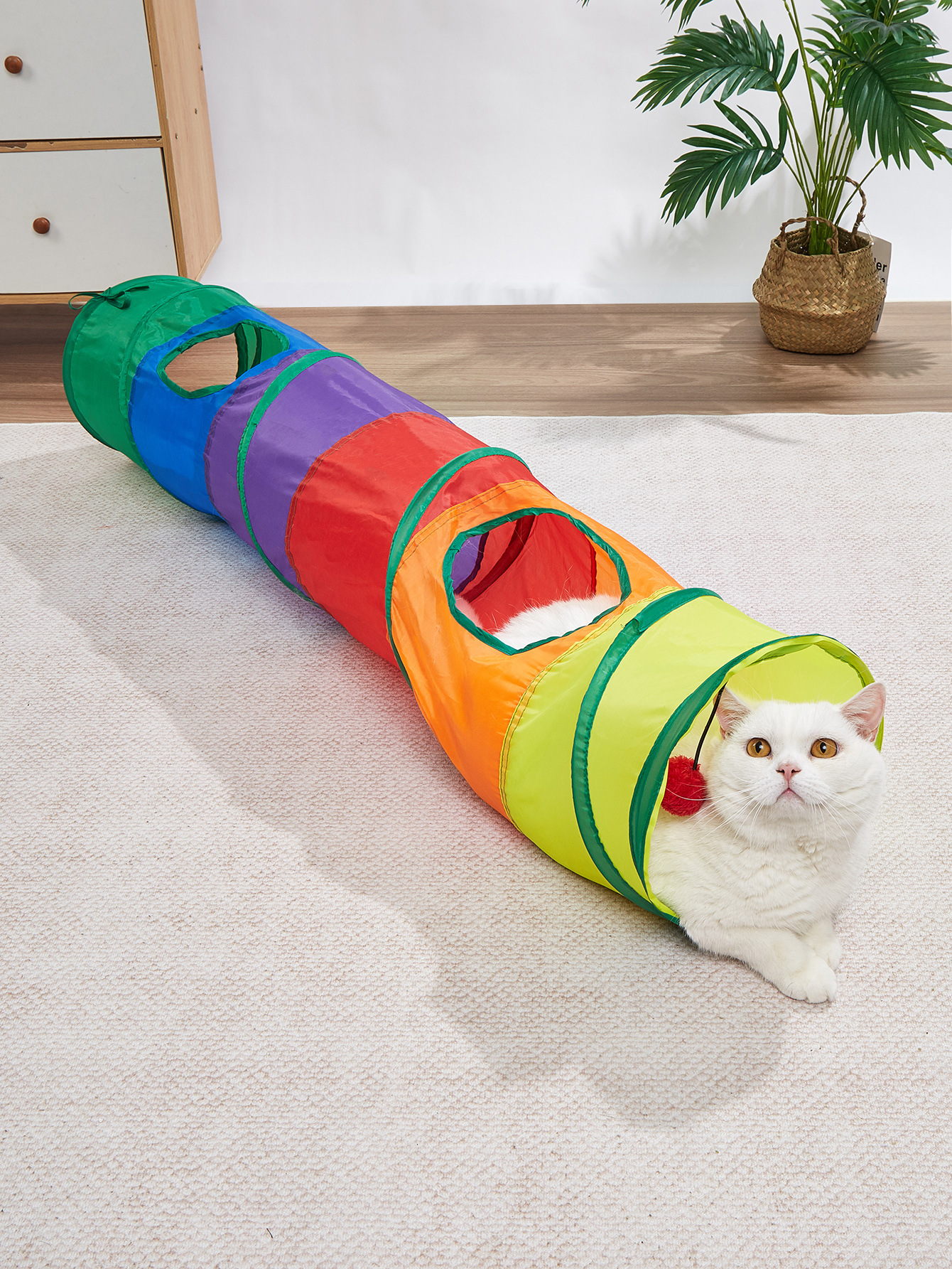 亚马逊爆款猫隧道折叠多功能彩虹猫耳绒布猫通道猫玩具厂家直供详情22